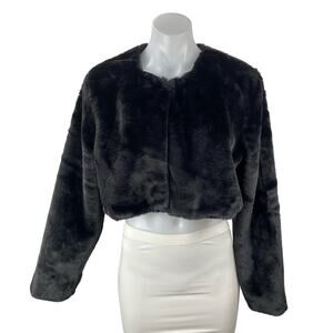 Windsor Women's Black Faux Fur Fuzzy Teddy Long Sleeve Cropped Blazer Jacket M